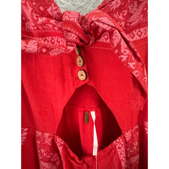 Free People Feel The Sun Red Bandana Jumpsuit NWT Sz 10 Boho Paisley Prairie - Picture 5 of 10